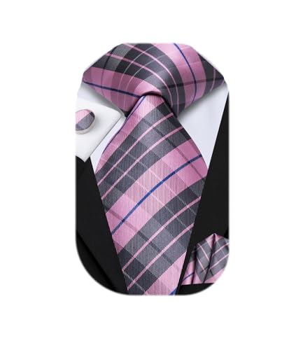 Image of Dubulle Silk Ties Set for Men Formal Paisley Striped Necktie Pocket Square Cufflinks 3PCS Sets Wedding Business Party