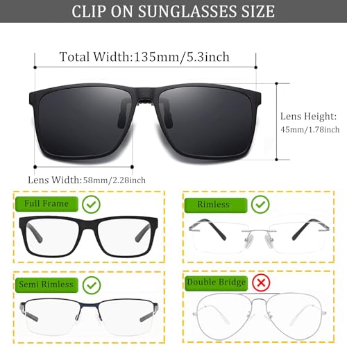 Image of Polarized Flip Up Clip On Sunglasses over Prescription Glasses for Men Women TR90 Frame Spring Clips