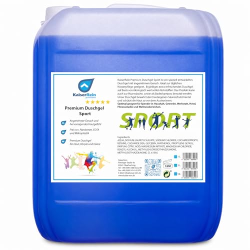 KaiserRein Duschgel Sport, 5 L Kanister, Premium Großpackung für Spender, für Haut & Haare, sportlich-frischer Duft, mikroplastikfrei, ohne Parabene & EDTA, DERMATEST Sehr gut, vegan