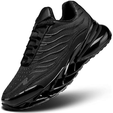 Mens Air Running Shoes Walking Blade Fashion Sneakers Lace Up Casual Comfortable Work Tennis Sport Athletic Trainers Black Cover