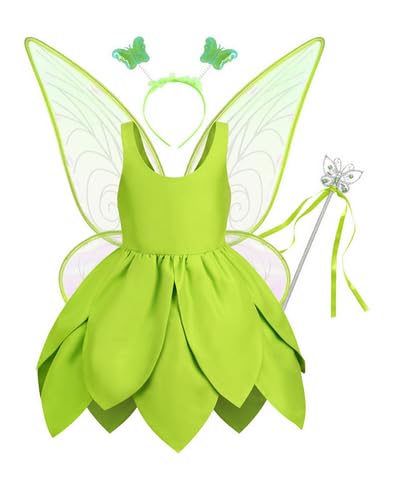 Nsywmzy Halloween Fairy Costume Dress For Girls Princess Tutu Dresses Skirt Butterfly Wing Wand Hair Hoop Birthday Party Gift (Green 4 Pieces Set 1, 12-24 Months)