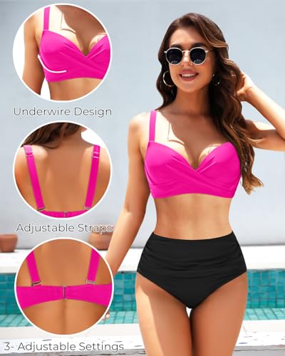 Image of Aqua Eve Women Underwire Bikini Top - Push Up Swimsuit Top Bra Padded Bathing Suit 2026 Twist Front Swimwear