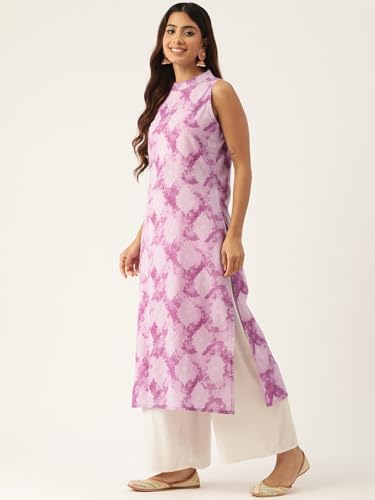 Image of feranoid Unique Printed Choker Neck Back Button Sleeveless Long Kurti