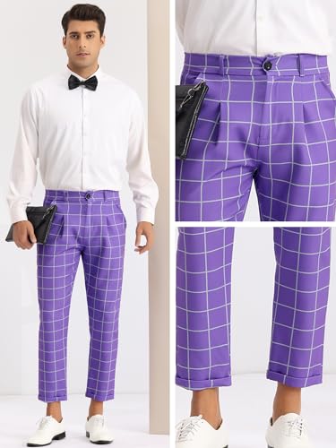 Lars Amadeus Plaid Dress Pants for Men's Ankle Length Flat Front Checked Cropped Trousers4