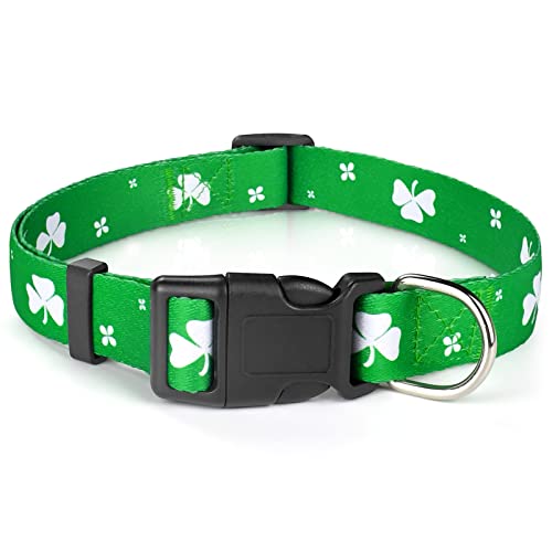 Malier St. Patrick's Day Soft Dog Collar for Small Medium Large Dogs Cats Pets, Dog Collar with Metal Buckle (Large, Green)