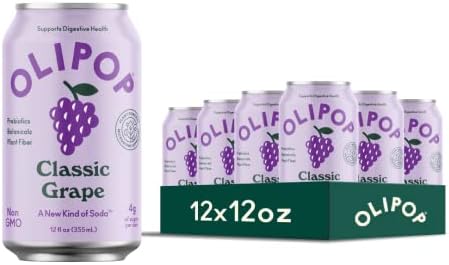 OLIPOP Prebiotic Soda Pop, Classic Grape, A New Kind of Soda Packed with Prebiotics, Fiber, and Botanicals, Gluten Free, Vegan, GMO Free, 12oz (12-Cans)