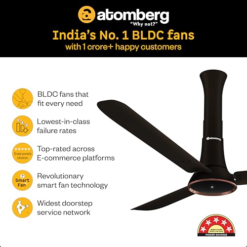 Image of atomberg Studio Ventra 1250mm BLDC Ceiling Fan with Remote Control | BEE 5-Star Rated | Advance Air+ Technology | LED Speed Indicator | Low Noise | 5 Year Warranty | Blaze Brown
