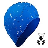 i-Summer Lightweight, Non-Toxic, Flexible And Resilient Silicone Swimming Cap Suitable for All Ages and All Hair Lengths, also Comes With Nose Clip And Ear Plugs