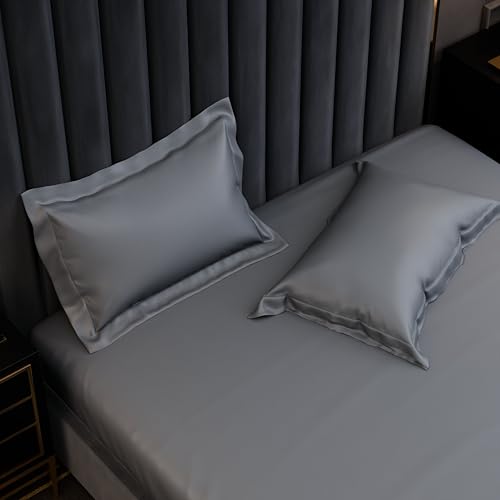 Image of Stoa Paris 350TC Luxstre Cotton Double Fitted Bedding Set with 2 Pillow Covers, All-Around Elastic Fitted Bedsheet 152cm x 198cm + 30cm Drop, All Season Comfort, Breathable, Panache - Grey
