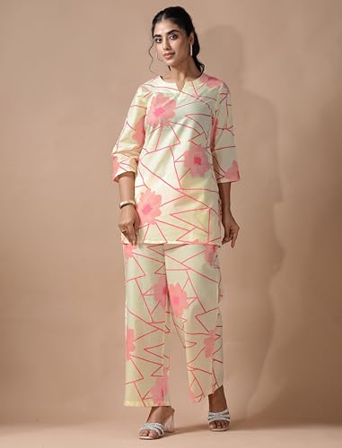 Image of Pinkmint Women's Pure Cotton Co Ord Set l Kurta Sets for Women |Kurta Sets| Printed Kurta with Pant l Stylish Pocket & 3 /4 Sleeve Women Co-ord Set (Avaiable in Plus size)