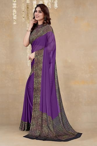 Image of MIRCHI FASHION Saree for Woman Chiffon Geometric and Leaf Printed | Lightweight Daily Regular Use Comfortable Women's Sari with Blouse Piece (Available in 15 Designs)