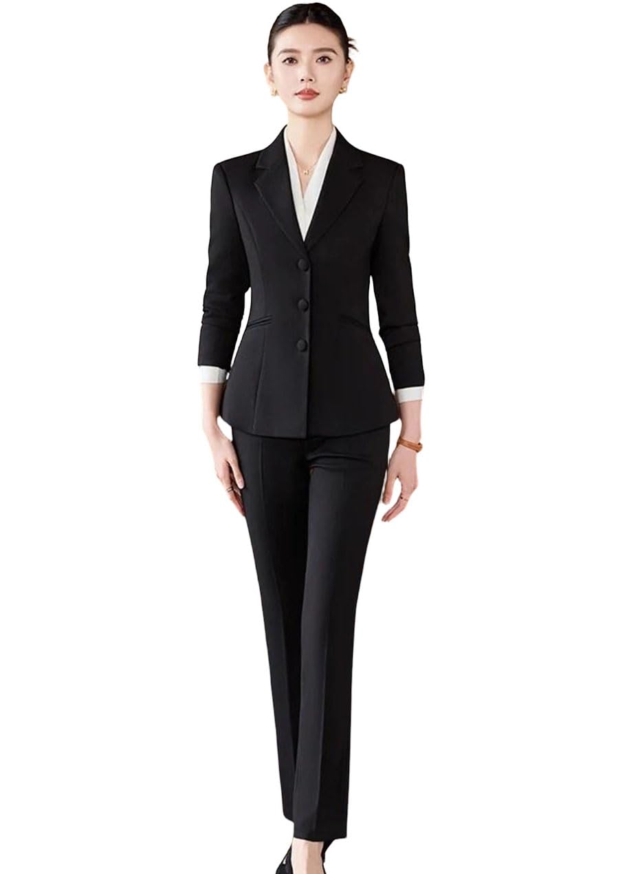 Womens Career Office Blazer and Pants Formal Suit Interview Work Wear Single Breasted Design Set