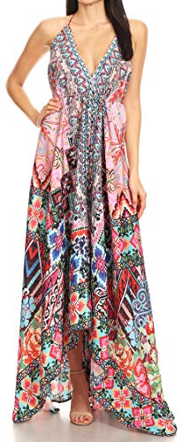 Image of Sakkas Lizi Womens Maxi High-Low Halter Handkerchief Long Dress Beach Party