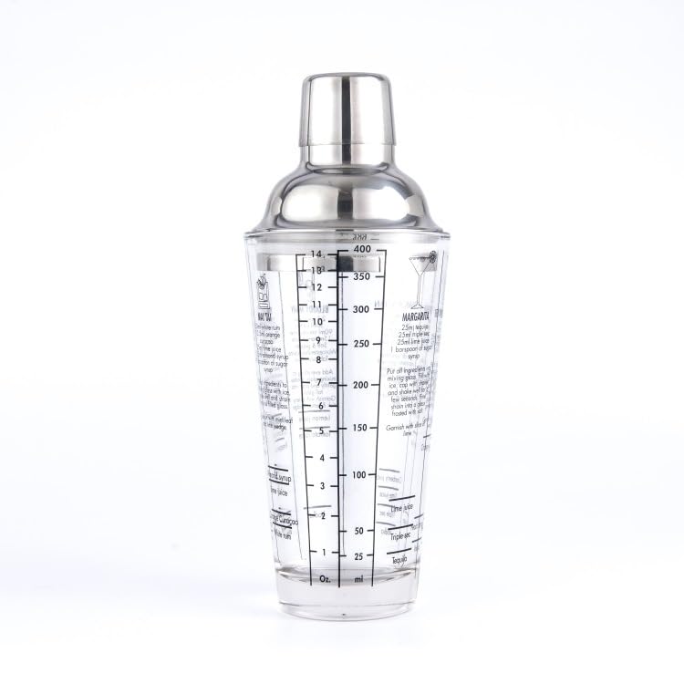 Shaker à cocktail, 400 ML en verre en acier inoxydable Shaker à cocktail Martini Shaker à agiter + Mixeur avec tamis Mixeur à cocktail, accessoires de bar – Image 6