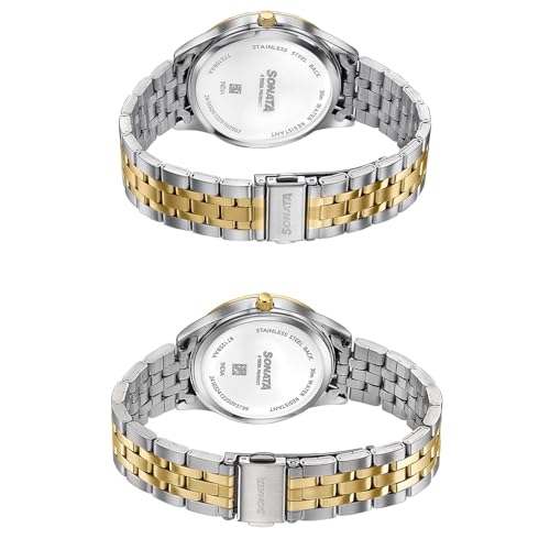 Image of Sonata Jashn with Quartz Analog Blue Dial IPS+IPG Strap Men and Women (Pair) Wedding Watch - 7721087125BM01