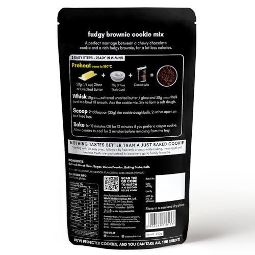Image of Cocosutra Fudgy Brownie Cookie Dough Mix, 220g | 100% Natural & Vegan, 3 Easy Steps, Whisk, Scoop & Bake