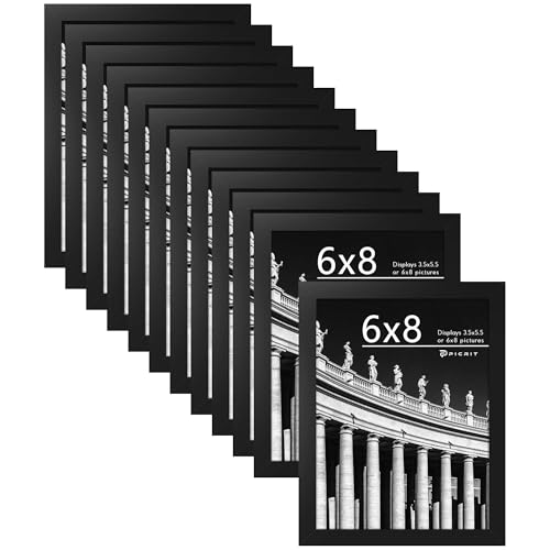 Picrit 6x8 Picture Frame Set of 12, Display 4x6 with Mat or 6x8 without Mat, Photo Frames for Wall Mounting or Table Top Display, Black