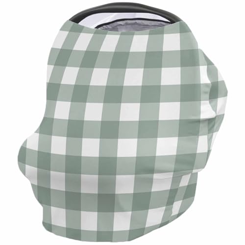 Sage Green Buffalo Plaid Nursing Cover for Breastfeeding Scarf, Modern Minimalism Style Baby Car Covers Super Soft Multi Use for Canopy Shopping Cart Cover Blanket Stroller Cover