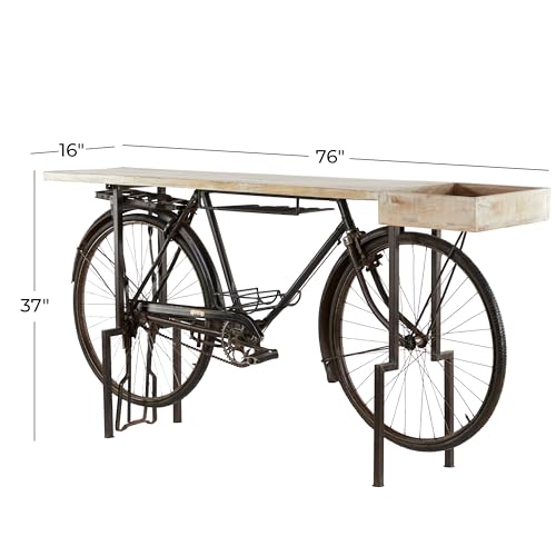 Deco-79-Metal-Rectangle-Bar-with-Brown-Wood-Top-76-x-16-x-37-Black-LARGE-SIZE Deco 79 Metal Rectangle Bar with Brown Wood Top 76 x 16 x 37 Black LARGE SIZE