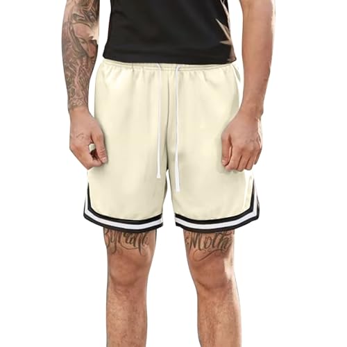 Pantalones cortos largos de baloncesto para hombre, con bolsillos, de malla, para gimnasio, de secado rápido y ligeros, pantalones cortos de yoga de piña, beige, 10XL