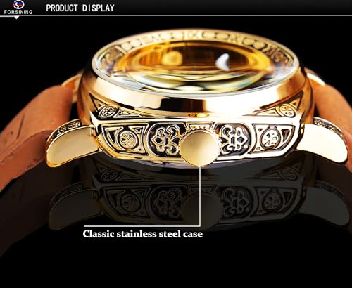 Image of FORSINING Men's Luxury Square Carving Mechanical Watch, Retro Totem Double Sided Hollow Skeleton Self-Wind Automatic Watches, Vintage Leather Strap Wristwatch Reloj para Hombre