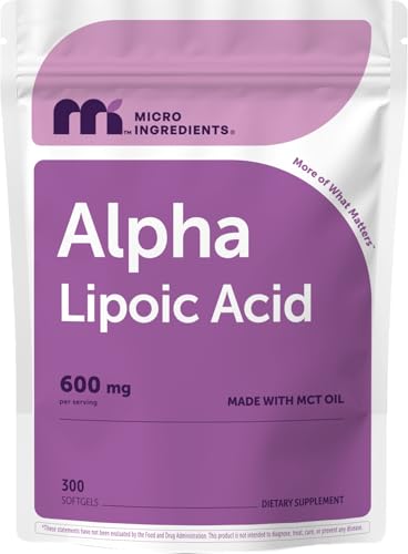 Micro Ingredients Alpha Lipoic Acid 600mg Per Serving 300 Softgels | ALA Supplement | Made with MCT Oil| Non-GMO Gluten-Free Soy-Free