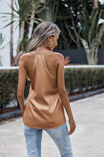 Zeagoo Womens Silk Satin Tank Tops V Neck Sleeveless Camisole Cami Spaghetti Straps Blouse Summer Loose Racerback Shirt4