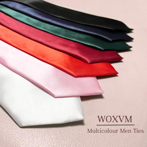 Image of WOXVM Men's Ties Classic Solid Satin Tie Pure Color 3.15 inch Mens Necktie, Premium Formal Black Ties For Men Business & Wedding