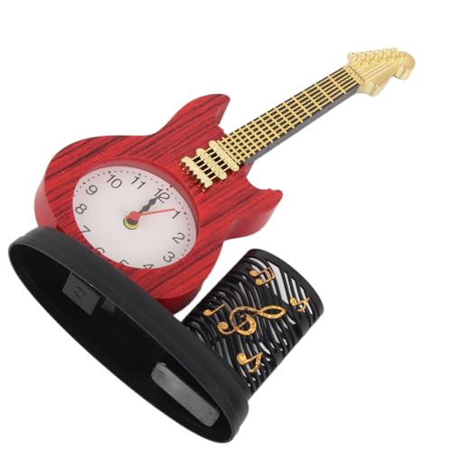 Reloj Despertador Analógico, Reloj de Escritorio con Forma de Guitarra con Portalápices y Función de Sacapuntas, Reloj Despertador ABS con Pilas para Dormitorio, Oficina,