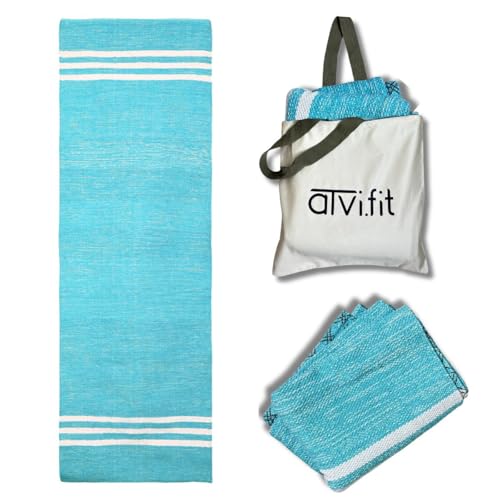 Image of Pure Cotton Anti-Skid, Machine Wash Yoga Mat, 73 Inches x 24 Inches, 5mm Thickness, Green