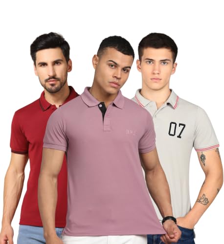 Image of INKKR Men's Solid Polo Neck Half Sleeve Stylish T-Shirt Combo