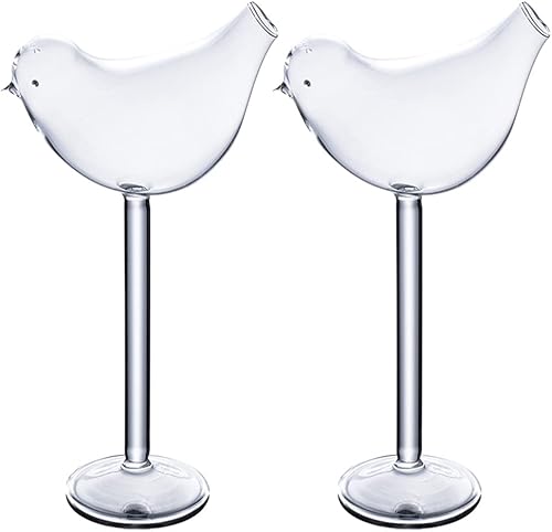 Juego de 2 vasos de cóctel transparentes para pájaros, copas de vino con forma de pájaro, copas de champán únicas para beber copa de Martini para