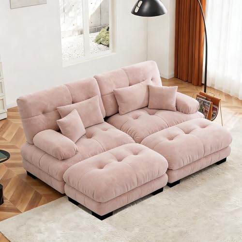 Yihomfy Sofá de 2 plazas de chenille, sofá cama convertible multifuncional moderno, bolsillos laterales y 4 cojines, bricolaje libre, dormitorio, sofá convertible multifuncional moderno para sala de