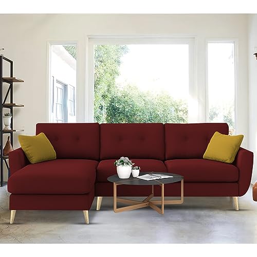 Image of BRAXTON Lindel LHS 4 Seater L Shape Sofa Set for Living Room (Maroon) Premium Velvet Fabric Sofa