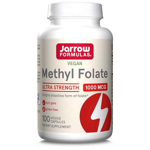 Jarrow Formulas, Methyl Folate (5-MTHF), 1.000mcg, Ácido Fólico, 100 Cápsulas veganas, Probado en Laboratorio, Sin Gluten, Vegetariano, Sin Soja, No GMO