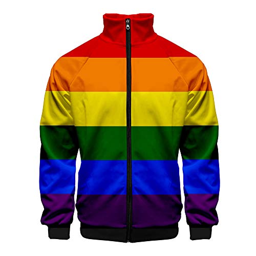 Yumenam Hombres LGBT Gay Pride Sudadera 3D Impreso Arco Iris Manga Larga Cremallera Chaqueta Casual Abrigo Streetwear Outwear