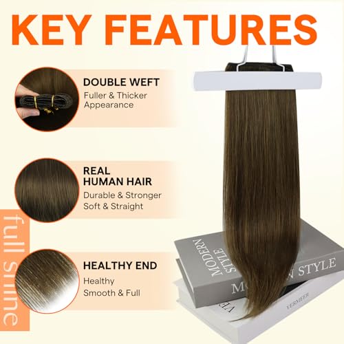 Image of Full Shine Human Hair Weft Extensions Sew In Remy Hair 20 Inch 105G | Darker Brown Extensions, Remy Human Hair, Added Length, Seamless Weft, Daily Wear