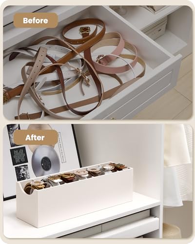 Miniatura 5 de Lolalet Organizador De Cinturones De 7 Compartimentos, Soporte Para Cinturones De Cuero Pu Con Forro Suave, Ranuras Extragrandes Para Mujer, Para Cajón - 2 Paquete, Crema