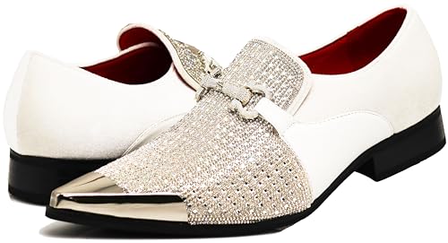 Enzo Romeo Crisino Men Rhinestone Chrome Toe Suede Pointy Buckle Dress Loafer Slip On Shoes