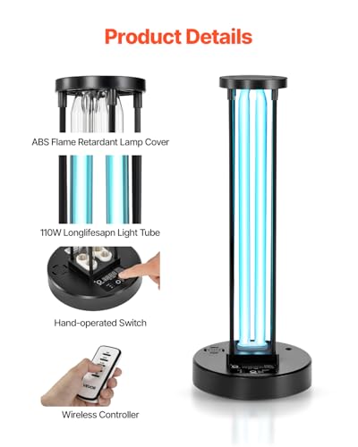 Image of VEVOR UV Light, 36W Ultraviolet Lamp with Ozone Purifier, UVC Lamp with 30 /60 /120 Minutes 3-Gear Timer and Remote Control, for Room up to 400 sqft, UVO Lights for Living Room, Bedroom, Hotel, School