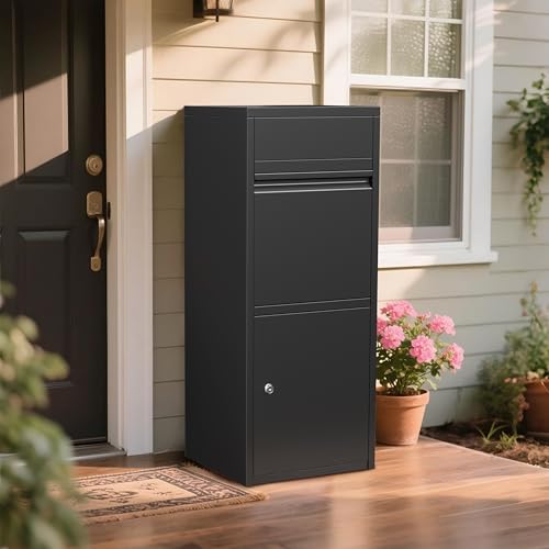 Merapi Large Anti-Theft Package Delivery Box 16.3” * 15.2” * 40.4” Outdoor Lockable Parcel Drop Box, Heavy-Duty Steel, Weatherproof & Secure for Porch, Includes Mounting Hardware & Step-by-Step Guide