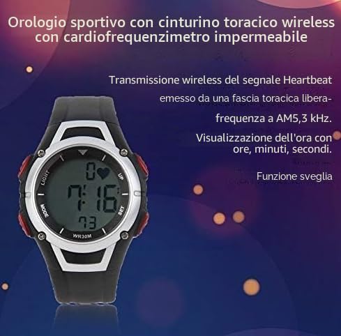 Cardiofrequenzimetro fascia toracica con orologio, nero, set di monitoraggio fitness
