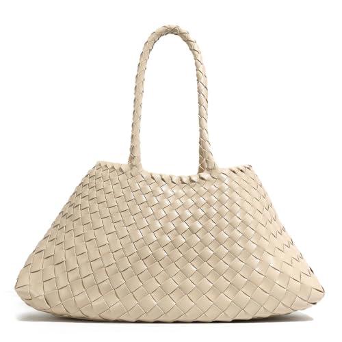 Image of Rejolly Basket Tote Bag for Women Woven PU Leather Shoulder Handbag Chic Purse