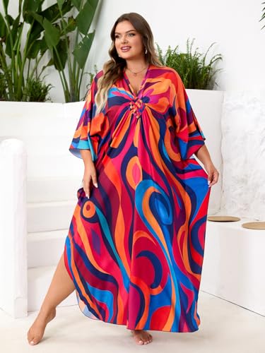 Image of Kaftan Dress for Women - Plus Size Caftan Maxi Beach Dress Moo Moos Loungewear, Swimsuit Cover Up for Beach, Pool or Vacation