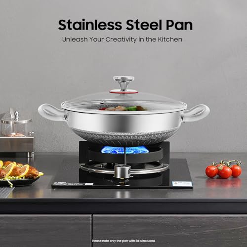 ZHFEISY Non-Stick Stainless Steel Pan With Cooking Lid, 12.6inch Small Frying Pan for Induction Ceramic and Electric Stovetop - Thumbnail 5