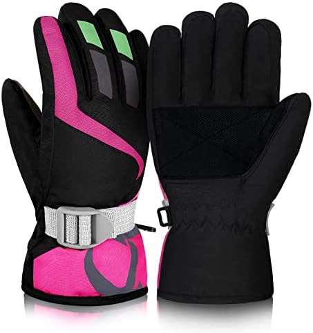 SATINIOR Kids Winter Snow Ski Gloves Waterproof Snowboard Gloves Boy Girl Warm Snow Mittens (Black,Age 10 to 15)