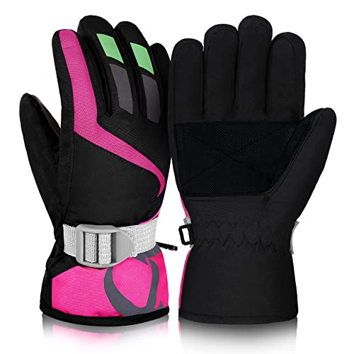 Satinior Kids Winter Snow Ski Gloves Waterproof Snowboard Gloves Boy Girl Warm Snow Mittens (Black,Age 10 To 15) #TOP2