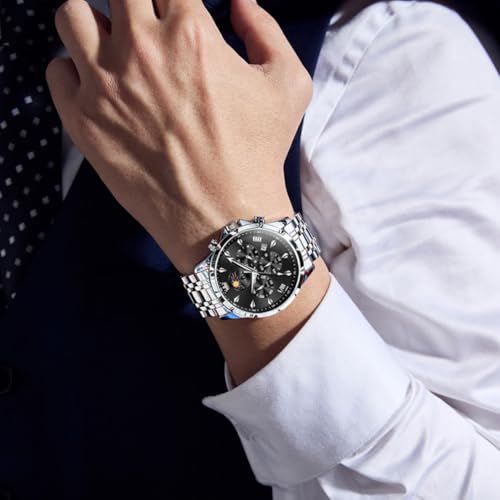 Image of OLEVS Watches for Men Analog Quartz Original Branded Mens Watch Chronograph Stainless Steel Chain 3ATM Waterproof Wrist Watch for Men