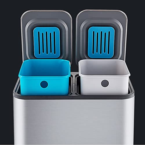 TEmkin Abfalleimer, Mülleimer mit Treteimer und Deckel, zweigeteilter rechteckiger Küchen-Treteimer, Mülleimer aus Edelstahl, Badezimmer-Mülleimer (einfarbig, 24 l) – Bild 4