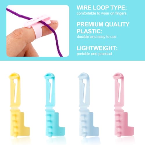 Image of 4pcs Yarn Guide Ring Crochet Knitting Tool, 4 Colors Finger Crochet Ring Plastic Yarn Guide Finger Tension Rings with Adjustable Open Yarn Separated Tools for Crocheting DIY Crafts Accessories